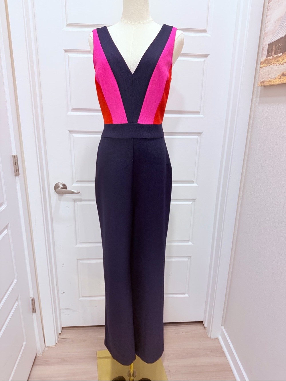Vince Camuto Navy Wide-Leg Jumpsuit with Pink Colorblock Bodice - Picture 3 of 11